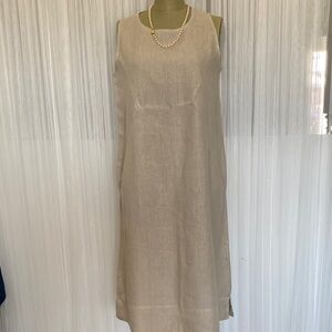Cut Loose Beige Midi Sleeveless A Line Dress Pockets Side Slits Size Small